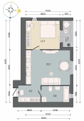1-комнатная квартира 45.80м²