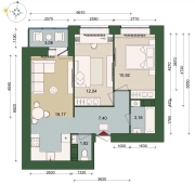 2-комнатная квартира 56.07м²