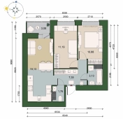 2-комнатная квартира 55.78м²