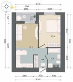 1-комнатная квартира 40.80м²