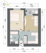 1-комнатная квартира 40.80м²