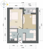 1-комнатная квартира 40.80м²
