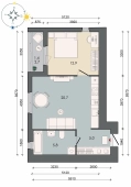 1-комнатная квартира 45.80м²
