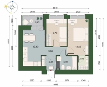 2-комнатная квартира 48.30м²