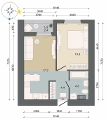1-комнатная квартира 40.80м²