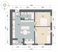 2-комнатная квартира 59.70м²